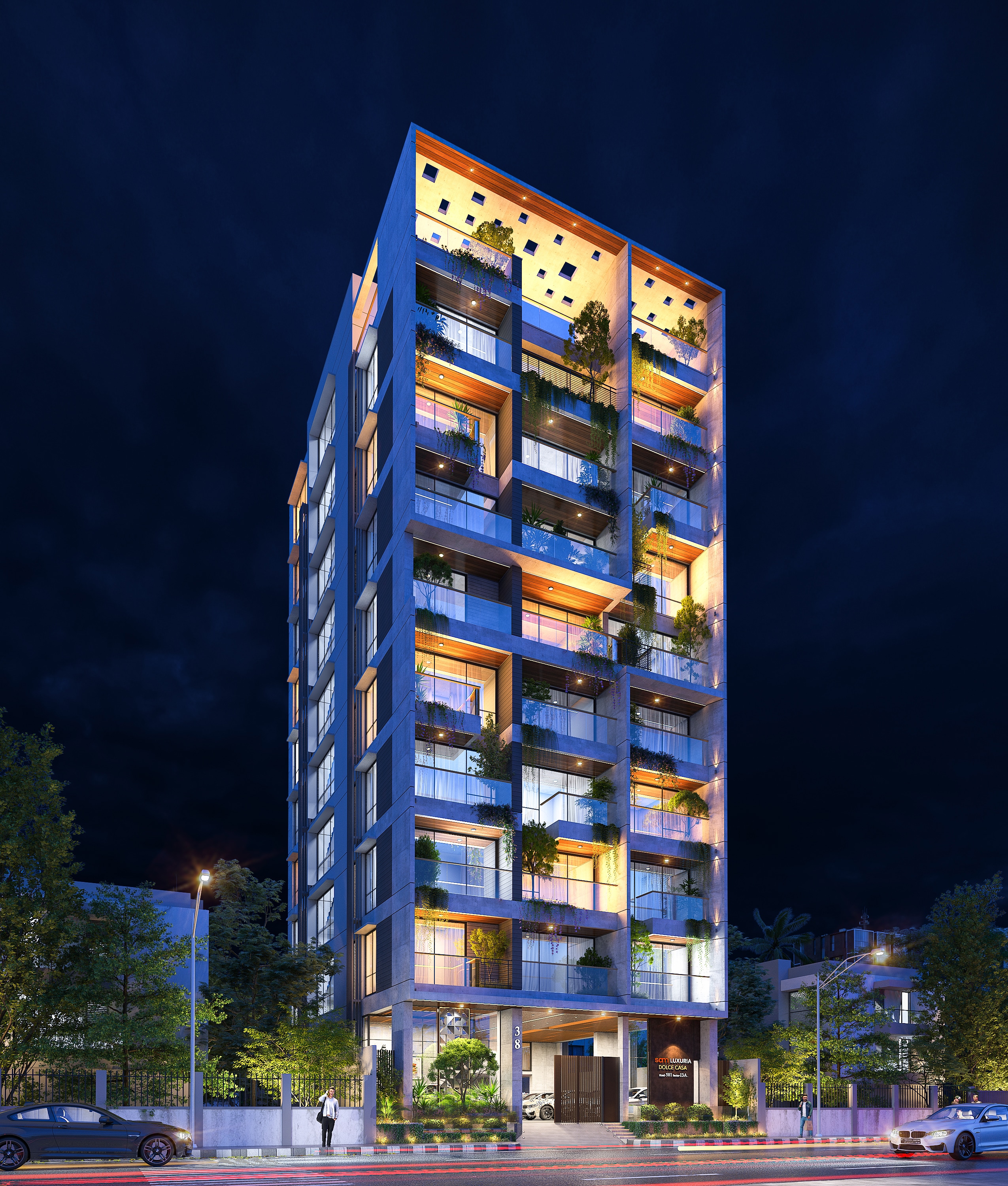 DOLCE CASA — PLOT 038, ROAD 501, SECTOR 13A · JOLSHIRI ABASHON at night